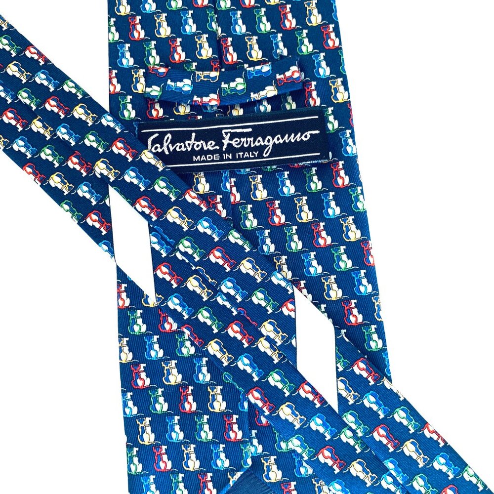 Refined Elegance: Salvatore Ferragamo DOG THEME 100% Silk Ties Italian 1/2